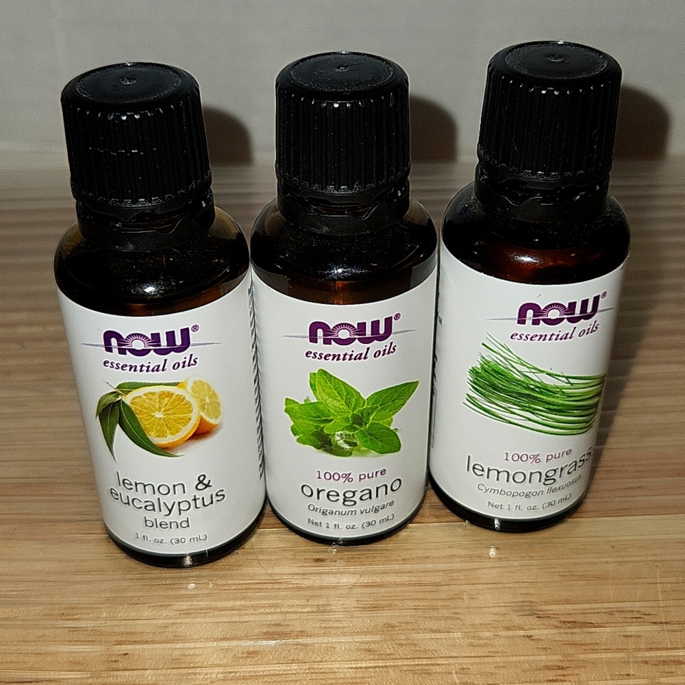 3 NOW Essential Oils Lemon/Eucalyptus, Oregano, Lemongrass
